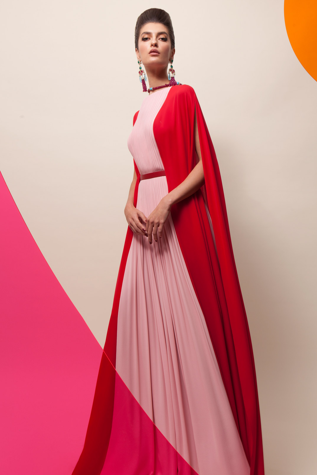 Krikor Jabotian 2019 Prom Dresses Bateau Neck Pleats Red and Pink Chiffon Long Evening Gowns Elegant Party Dresses Vestidos De Festa