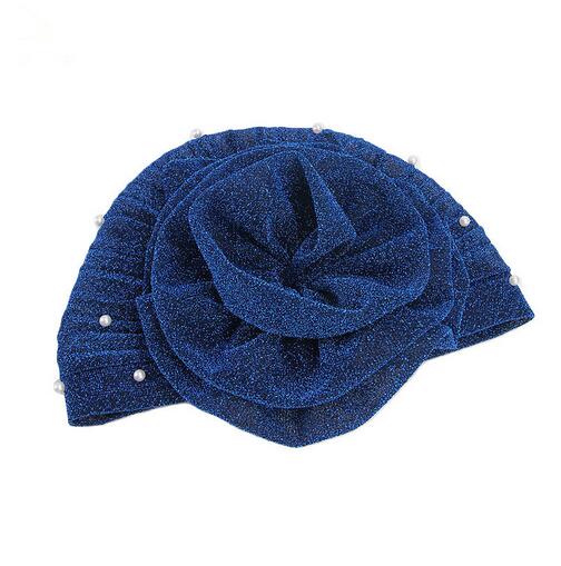 Women Beaded Glitter Turban Big Flowers Headband Wedding Party Head Scarf Hair Lose Cap Head Wraps Hair Accessories GB588