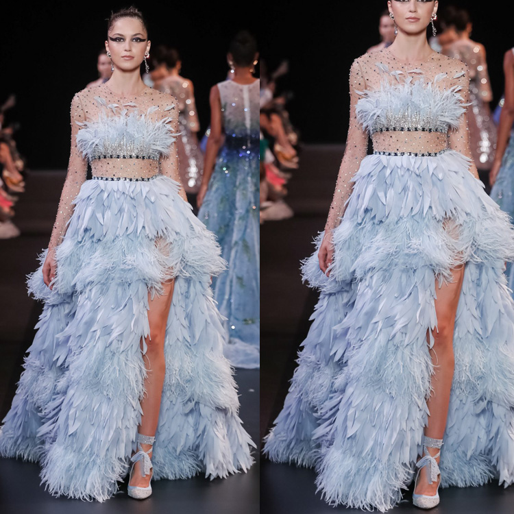 Haute Couture Liz Martinez Prom Dresses Sheer Beading Crystal Jewel Neck Long Sleeve Evening Dress Ruffels Tiered Feather Party Gowns, Silver
Haute Couture Liz Martinez Prom Dresses Sheer Beading Crystal Jewel Neck Long Sleeve Evening Dress Ruffels Tiered Feather Party Gowns, Silver