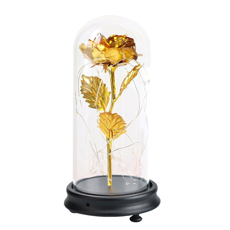 24K Gold Plating Rose Flower in a Glass Dome on Wooden Base with LED Light String Gift Valentine's Day Anniversary Birthday
24K Gold Plating Rose Flower in a Glass Dome on Wooden Base with LED Light String Gift Valentine's Day Anniversary Birthday