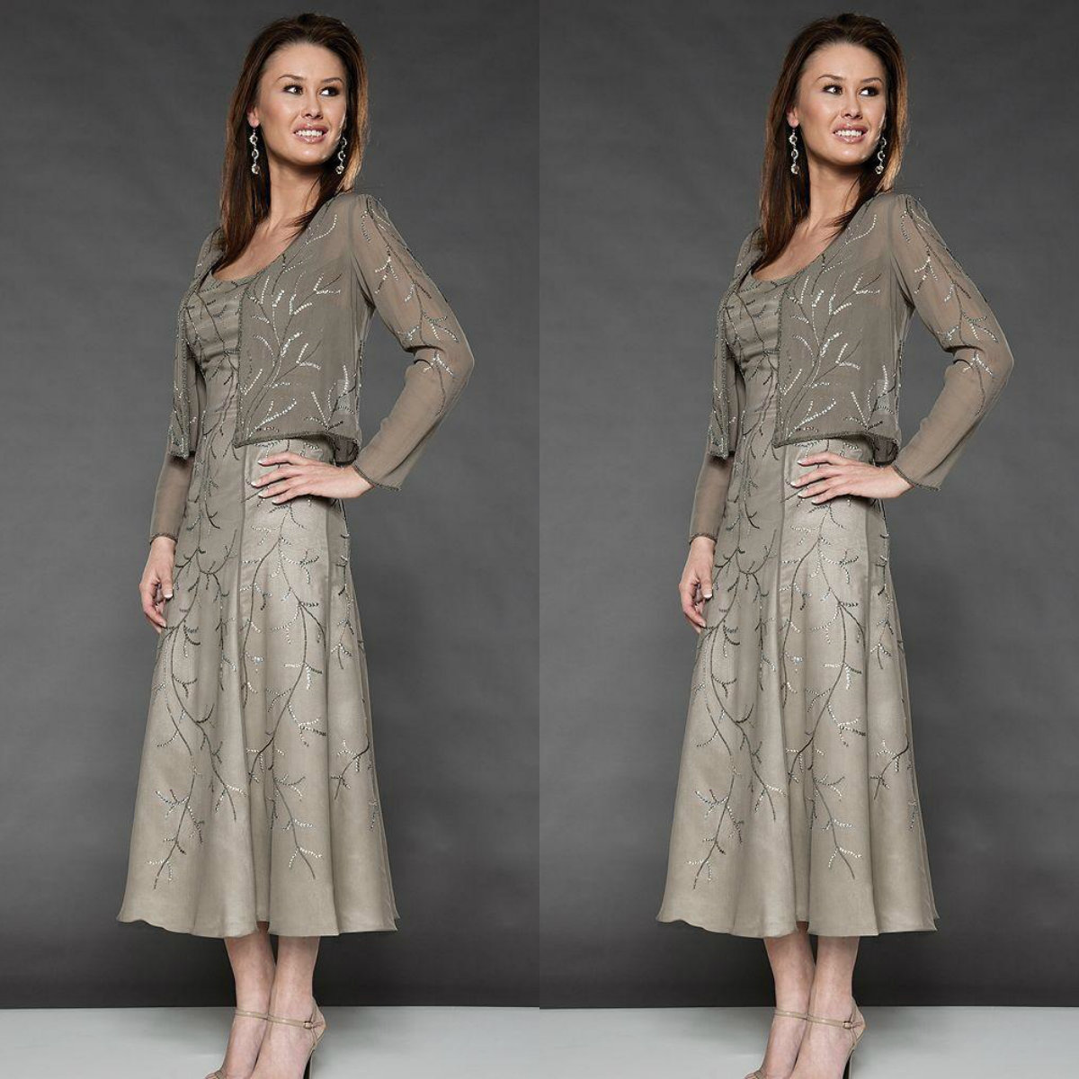 elegant embroidery mother of the bride dresses beaded scoop neckline tealength occasion dress with jacket for wedding