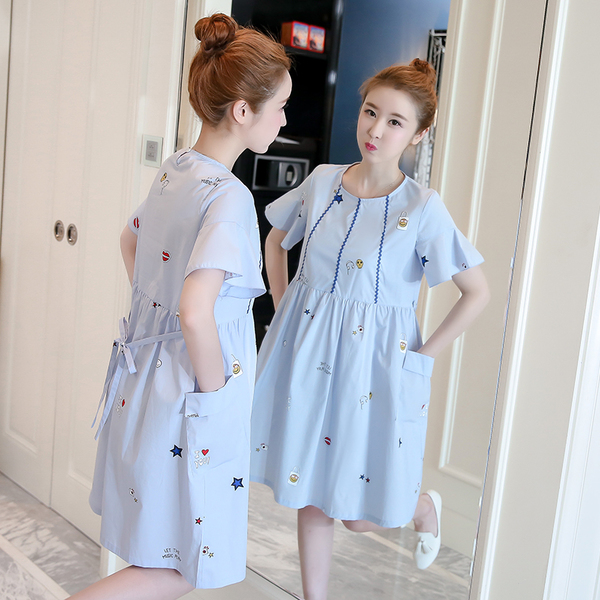 Pregnant Women Summer Loose Cotton Dress Belt Lacing Short Sleeve O-Neck Maternity Fashion Printing A-Line Dress With Pockets, White
Pregnant Women Summer Loose Cotton Dress Belt Lacing Short Sleeve O-Neck Maternity Fashion Printing A-Line Dress With Pockets, White