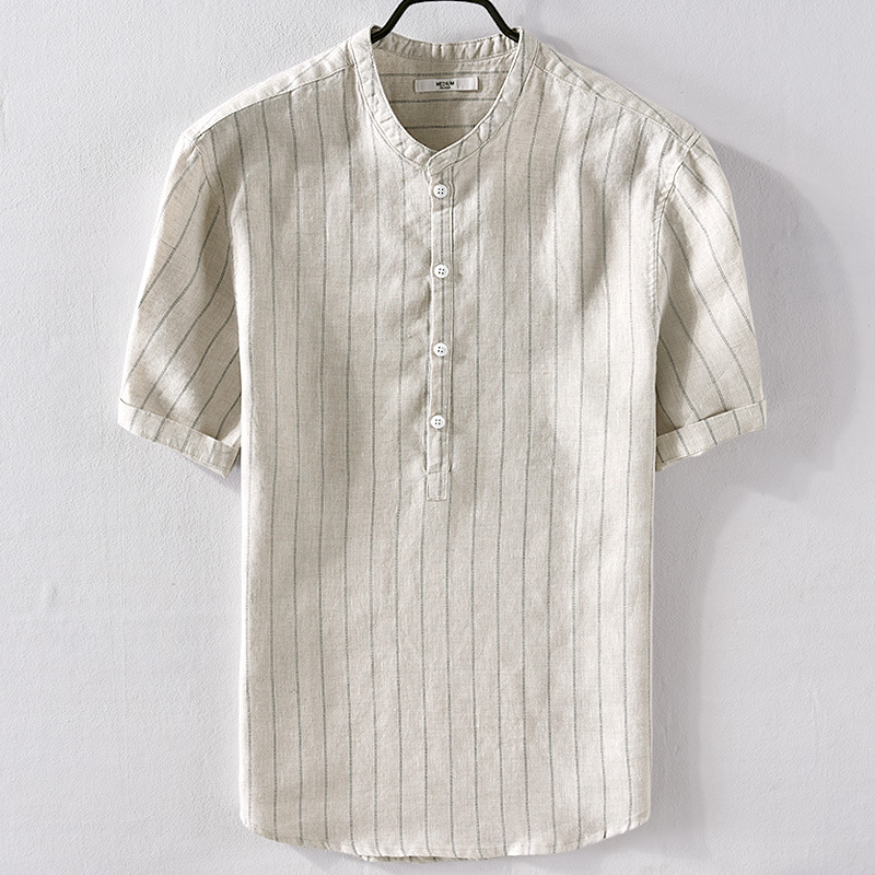 2019 New brand men's linen short-sleeved striped shirt slim casual flax shirt mens -3XL summer white shirts male camisa, Khaki
2019 New brand men's linen short-sleeved striped shirt slim casual flax shirt mens -3XL summer white shirts male camisa, Khaki