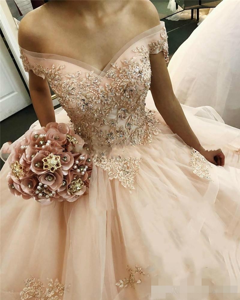 Pink Ballgown Blush Quinceanera Dresses Elegant Off the Shoulder Beaded Lace Applique Tiered Tulle Sweet Birthday Party Prom Dress
