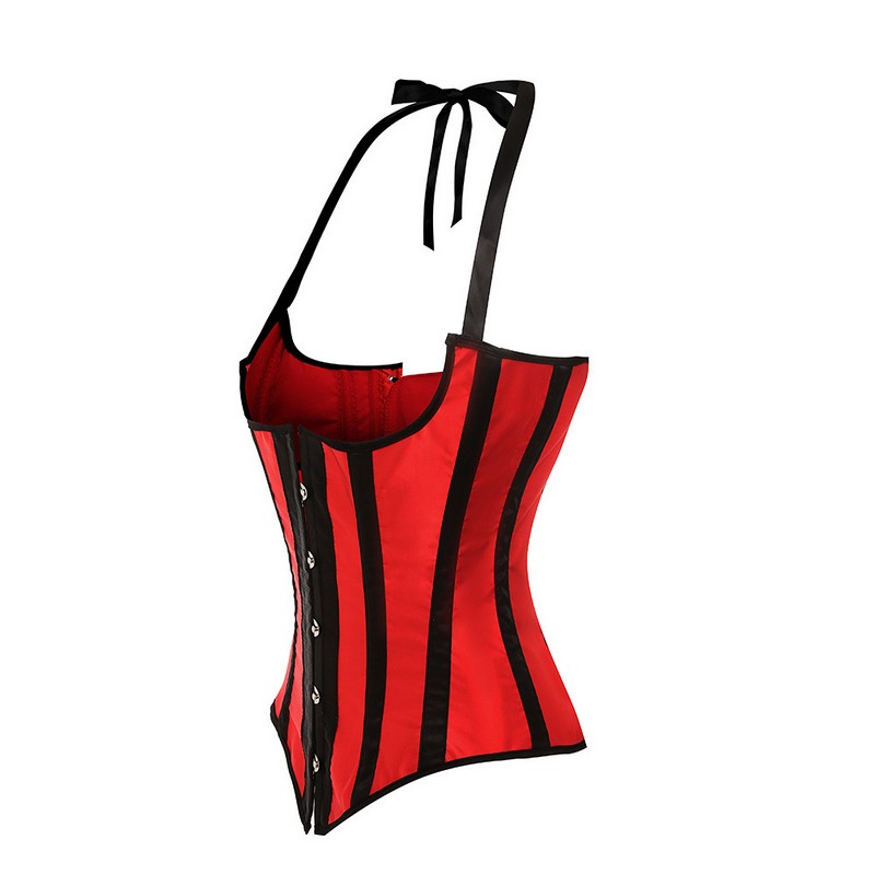 Striped Halter Satin Corset Vest Women Contrast Stripes Underbust Slimming Bodyshaper Fashion Corset Top Plus Size S-6XL Waist Train Corset