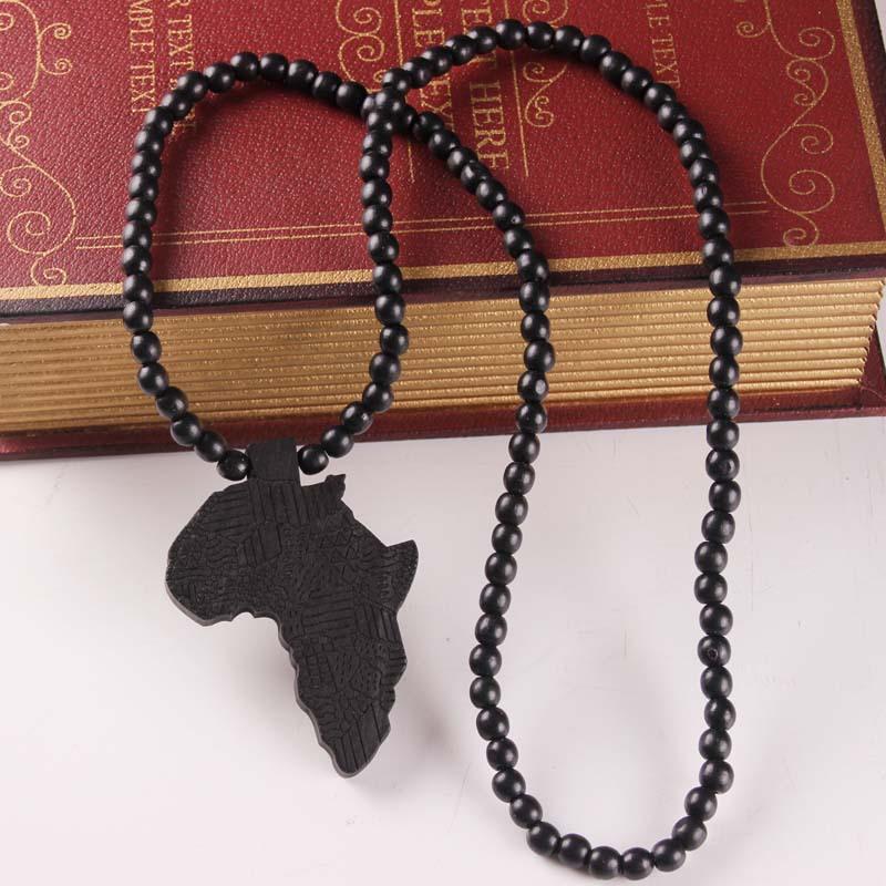 Wooden Map of Africa Pendant Necklaces Wood beads beaded chains For Women & Men Hip Hop Jewelry Gift