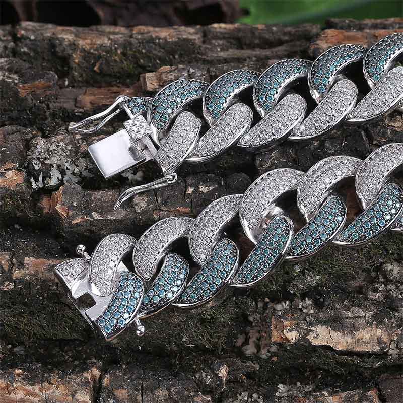 18mm Hip Hop Cuba Chain Bracelet Mens Emerald Color Full Diamond Stone Heavy Thick Platinum Plated Bangle