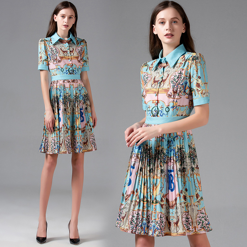 2020 Runway Elegant Lapel Vintage Print Shirt Pleated Women Dress Office Casual Luxury Ladies Designer A-Line Mini Dresses Short Sleeve, Customize
2020 Runway Elegant Lapel Vintage Print Shirt Pleated Women Dress Office Casual Luxury Ladies Designer A-Line Mini Dresses Short Sleeve, Customize