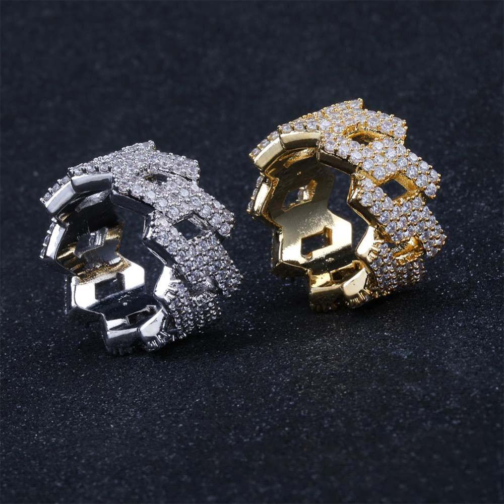Ice Out Cubic Zircon Cuban Ring For Men Silver Gold Color Hip hop Jewelry Size 810