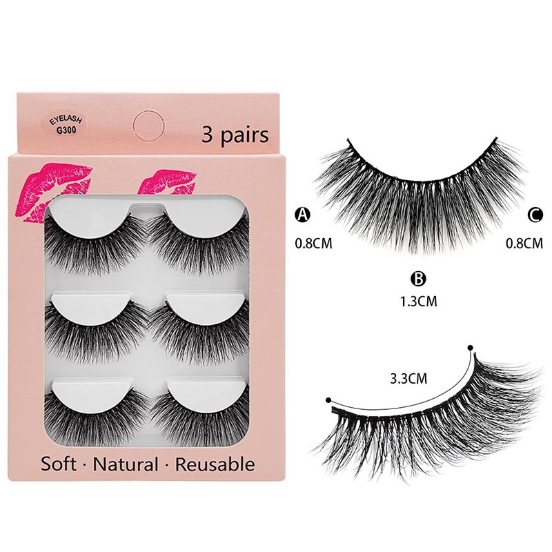 Fashion 3 Pairs 3D Mink Lashes Natural Soft Reusable False Eyelashes Handmade Full Strip Lashes Eyelash Extension 3D Mink Eyelashes Makeup
