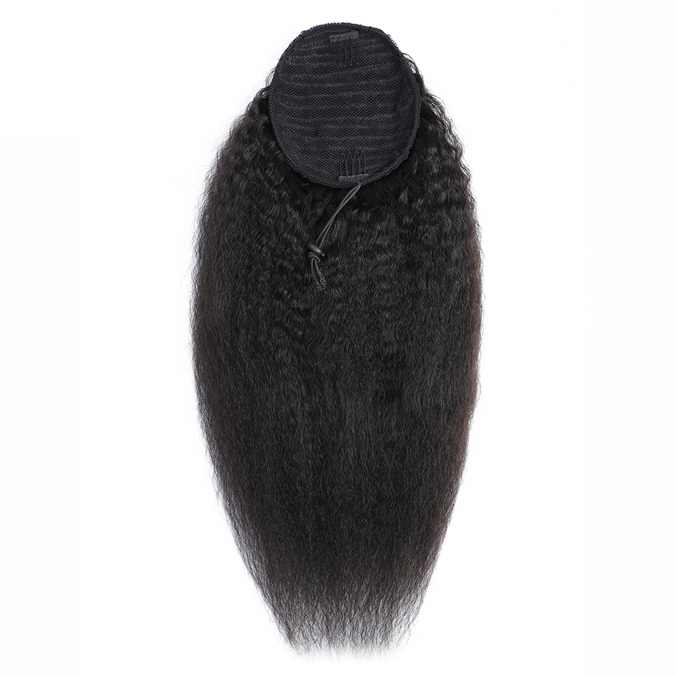 Free shipping Kinky Straight Human Remy Brazilian Drawstring Ponytail 1 Piece Clip In Hair Extensions 1B Pony Tail