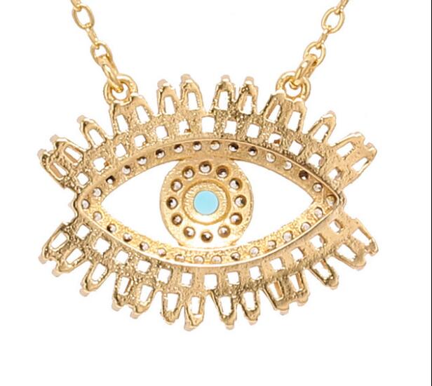 8k gold plated Turkish evil eye necklace lucky girl gift Baguette cubic zirconia turquoise geomstone top quality evil eye jewelry GD117