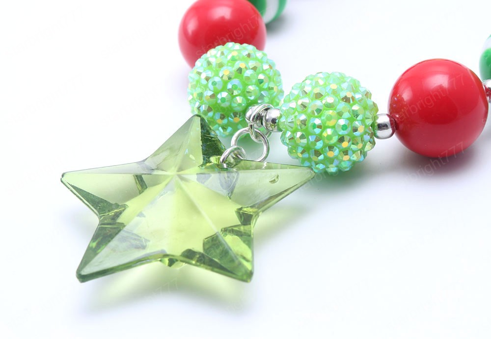 Baby Christmas Star Pendant Chunky Necklace Girls/Kids/Child Chunky Beads Necklace Festival Party Jewelry Gifts Charming