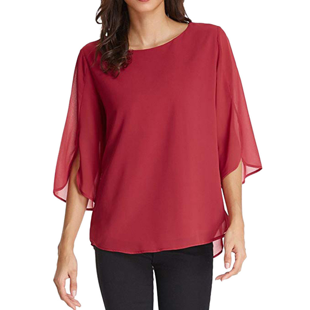 Women's blouse chiffon solid color tops woman flare sleeve top ladies o-neck casual summer#G6, White
Women's blouse chiffon solid color tops woman flare sleeve top ladies o-neck casual summer#G6, White