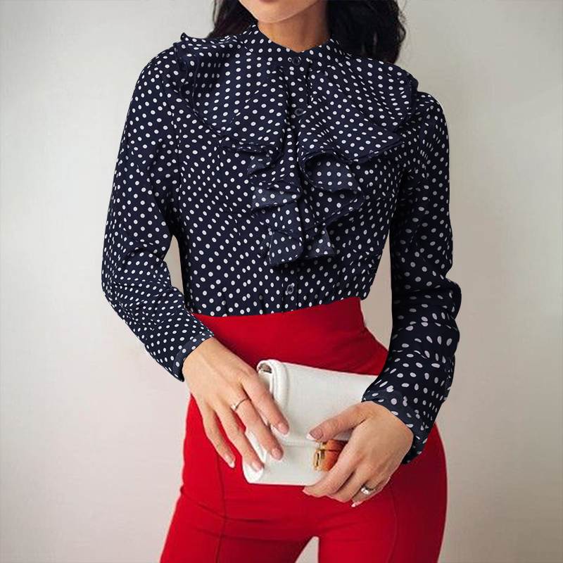 Women's Blouses & Shirts 2021 Spring Polka Dots Printed Blouse ZANZEA Elegant Bow Tie Women Casual Long Sleeve Blusas Female Tunic Tops Chem