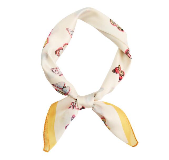 Spring new Korean version of sweet butterfly printed silk scarf custom simple fashion simulation silk small square WY766