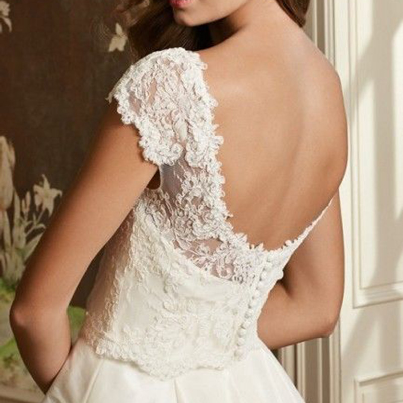Hot New Women's Wedding Scoop Neck V Back Jackets Short Sleeve Lace Top White Ivory Wraps Boleros Custom Size Bridal Jacket