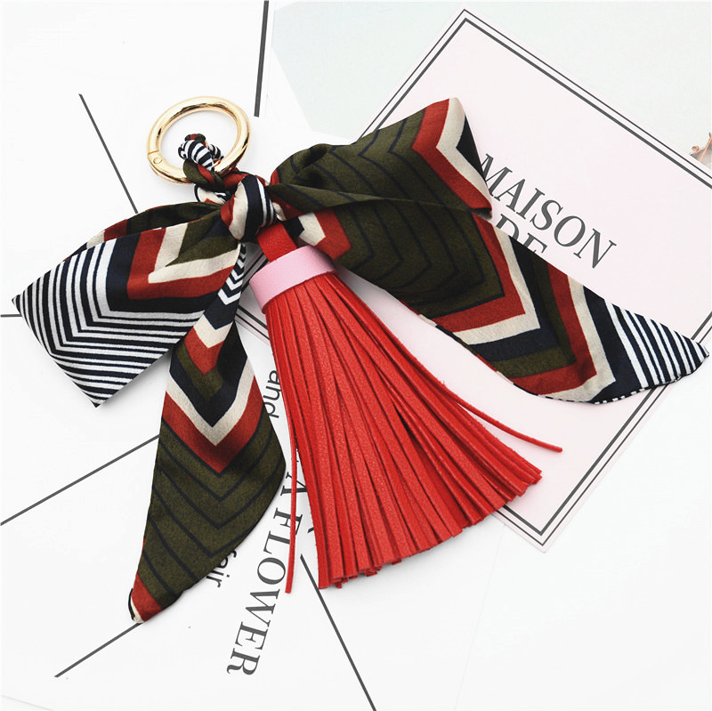 bag charm Fashion Hot Sale Scarves Key holder Bowknot Exquisite Decoration PU Leather Tassels Keychains Women Bag Charm Pendant