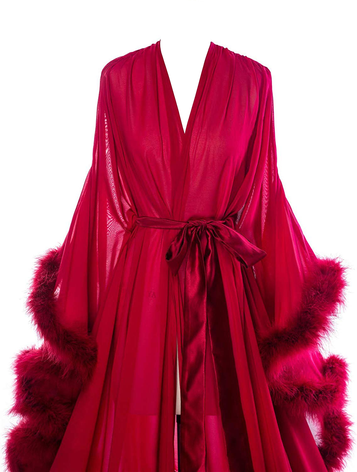 sexy feather chiffon evening robe v neck bridal robe wedding scarf long lingerie robe nightgown bathrobe sleepwear with belt