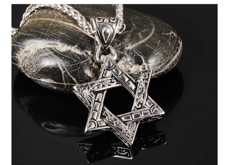 Fashion Retro Silver Six-pointed Star Pendant Necklace Jewelry Gothic Stainless Steel Pendants Necklace Men's Jewelry Gift