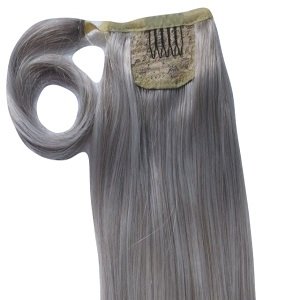 Custom grey Curls colored Clip Ponytail Extensions Virgin indian wraps Drawstring Curly Ponytail Hairpiece Clip Hair Extensions