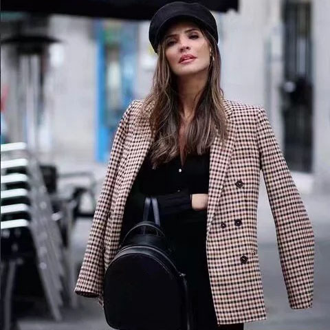 Women Plaid Blazer Long Sleeve Double Breasted Slim Checked Coat Office Lady Formal Jacket Blazer Office Suit Lady Outerwear, Khaki
Women Plaid Blazer Long Sleeve Double Breasted Slim Checked Coat Office Lady Formal Jacket Blazer Office Suit Lady Outerwear, Khaki
