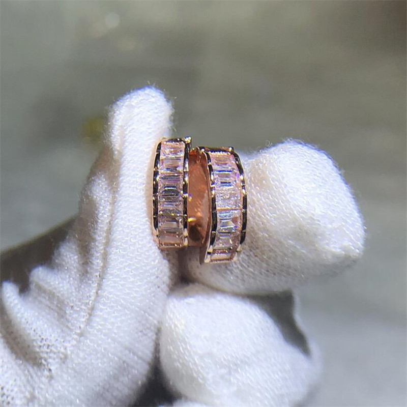 Sterg Sier&Rose Gold Fill Princess Cut White Topaz CZ Dia Gemstones Party Women Clip Earrings Gift