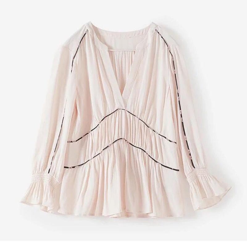 Womens Tops and Blouses Flare Sleeve Deep V Neck Slim Shirt Chemise Female Autumn Winter, Beige
Womens Tops and Blouses Flare Sleeve Deep V Neck Slim Shirt Chemise Female Autumn Winter, Beige