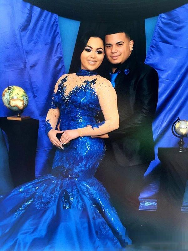 Royal Blue Plus Size Mermaid Prom Dresses High Neck Long Sleeves Lace Applique Beads Saudi Arabia Evening Gowns Formal Dress