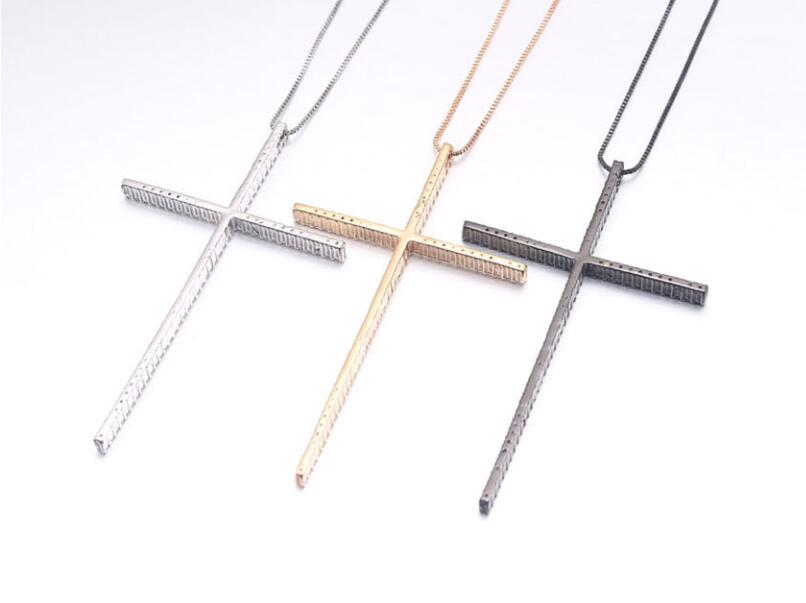 CZ Zircon Big Cross Pendant Necklace For Men Women Gift Punk Cool Hip Hop Gold/Silver/Black Chain Necklace Religion Jewelry Accessories 2020