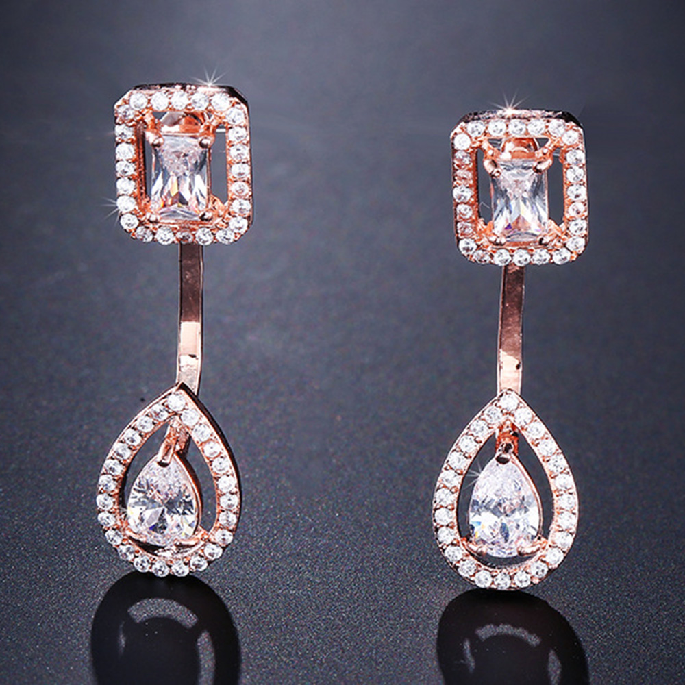 Hip Hop Waterdrop Drop Ear Clip Earrings Full White Zircon Earrings Two Style Wearing Jewelry Wholesale