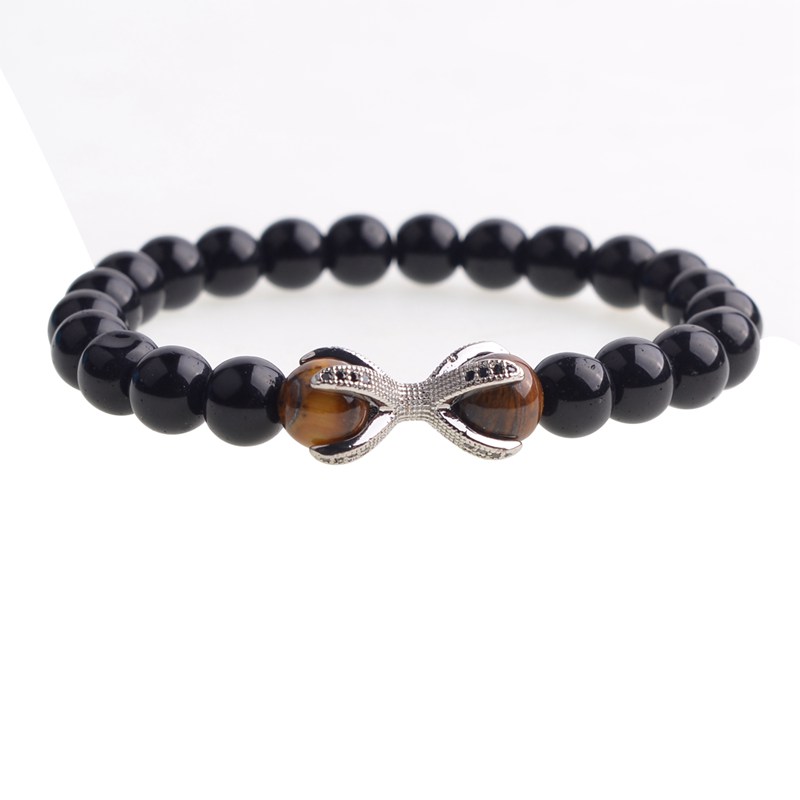 Black agate bracelet Micro inlaid zircon octagonal alloy bracelet men and women personality popular bracelet