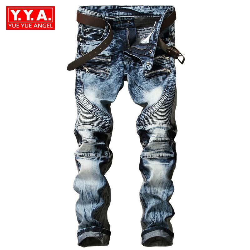 2018 New Fashion High Street Mens Biker Jeans Pants Slim Fit Pleated Motorcycle Denim Trousers Multi Zippers Straight Moto Pants, Blue
2018 New Fashion High Street Mens Biker Jeans Pants Slim Fit Pleated Motorcycle Denim Trousers Multi Zippers Straight Moto Pants, Blue