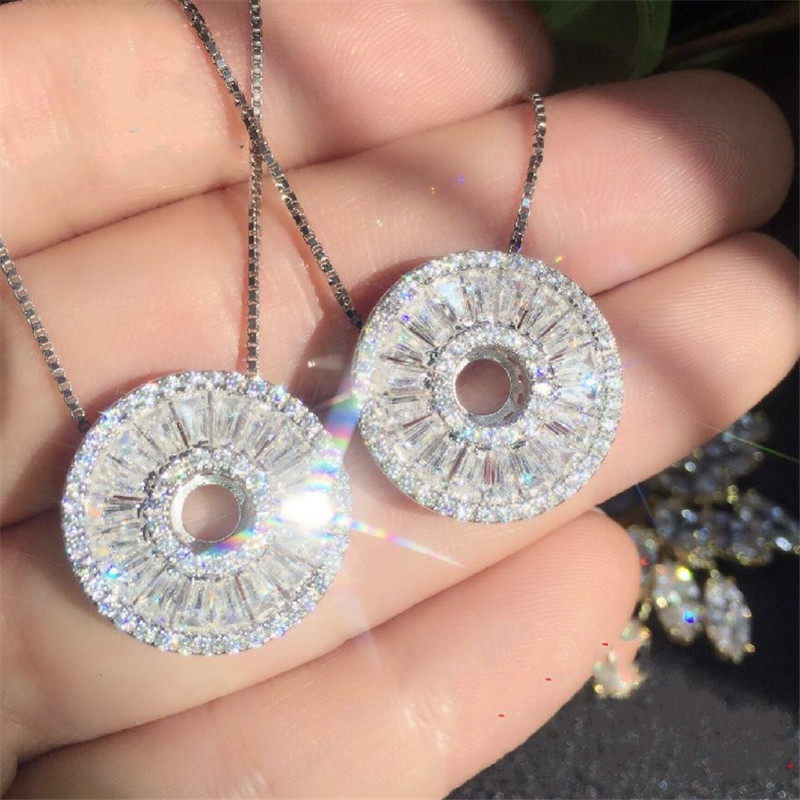 Vecalon Round pendant 925 Sterling silver Dianomd Wedding Engagement Pendants with necklace for Women Party Jewelry Gift