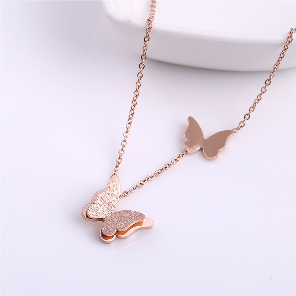 Butterfly Pendant Necklace Stainless Steel 14k Gold Plated Titanium Steel Clavicle Chain Necklace Jewelry Women Girl's Gift