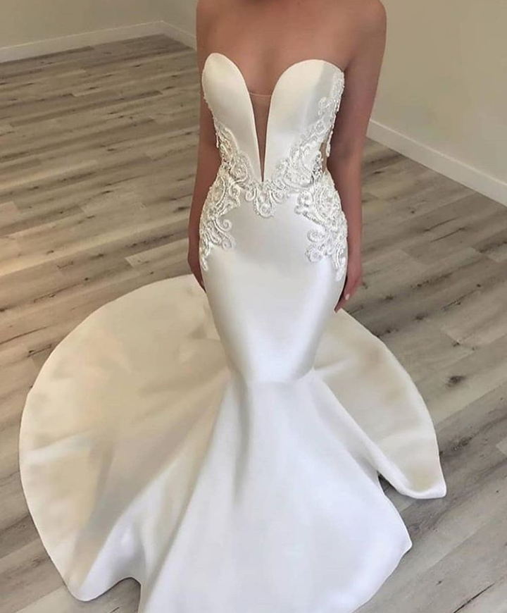 Satin Mermaid Wedding Dresses Sweetheart Sweep Train Appliqued Custom Made Bohemian Wedding Dress Plus Size Country Bridal Gowns
