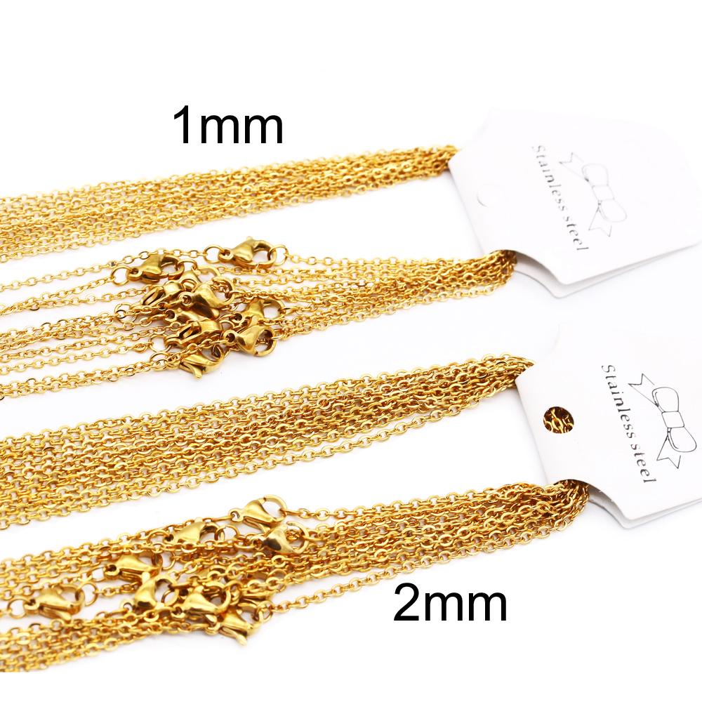 1mm 2mm Stainless Steel Link Chains Silver Gold Rose Gold Color 4560cm Women Men DIY Necklaces Jewelry Fit Pendant Bulk 10pc