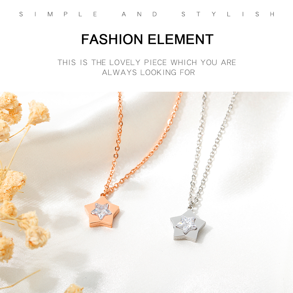 Pentagram Star Pendant Necklace Bling Diamond Stone 14K Gold Plated Pendants Jewelry Women Girl Friend Gift