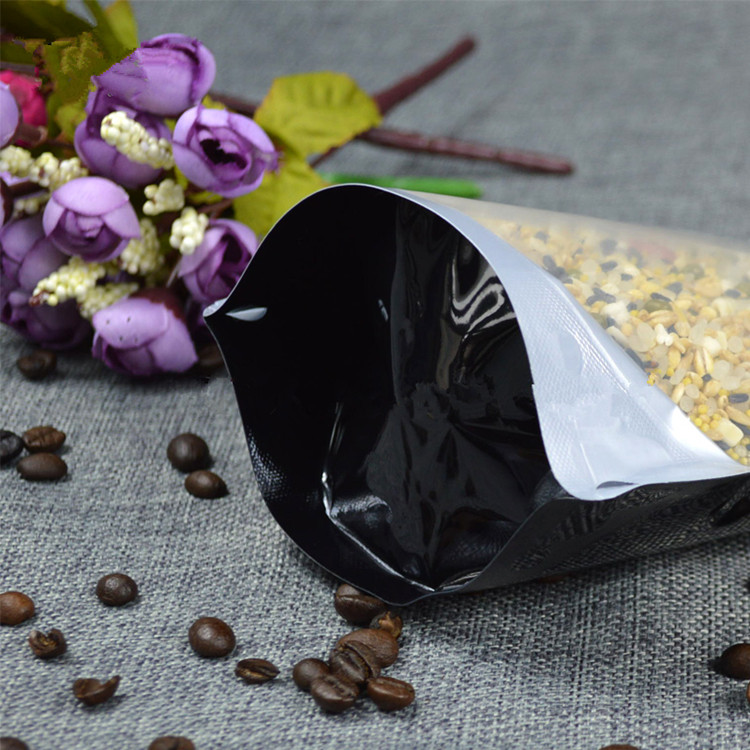 100pcs Clear Front Glossy Black Aluminum Foil Zip Lock Bag Resealable Bakery Cookies Nuts Tea Snack Ground Coffee Seeds Cereals Kitchen Packaging Pouc
