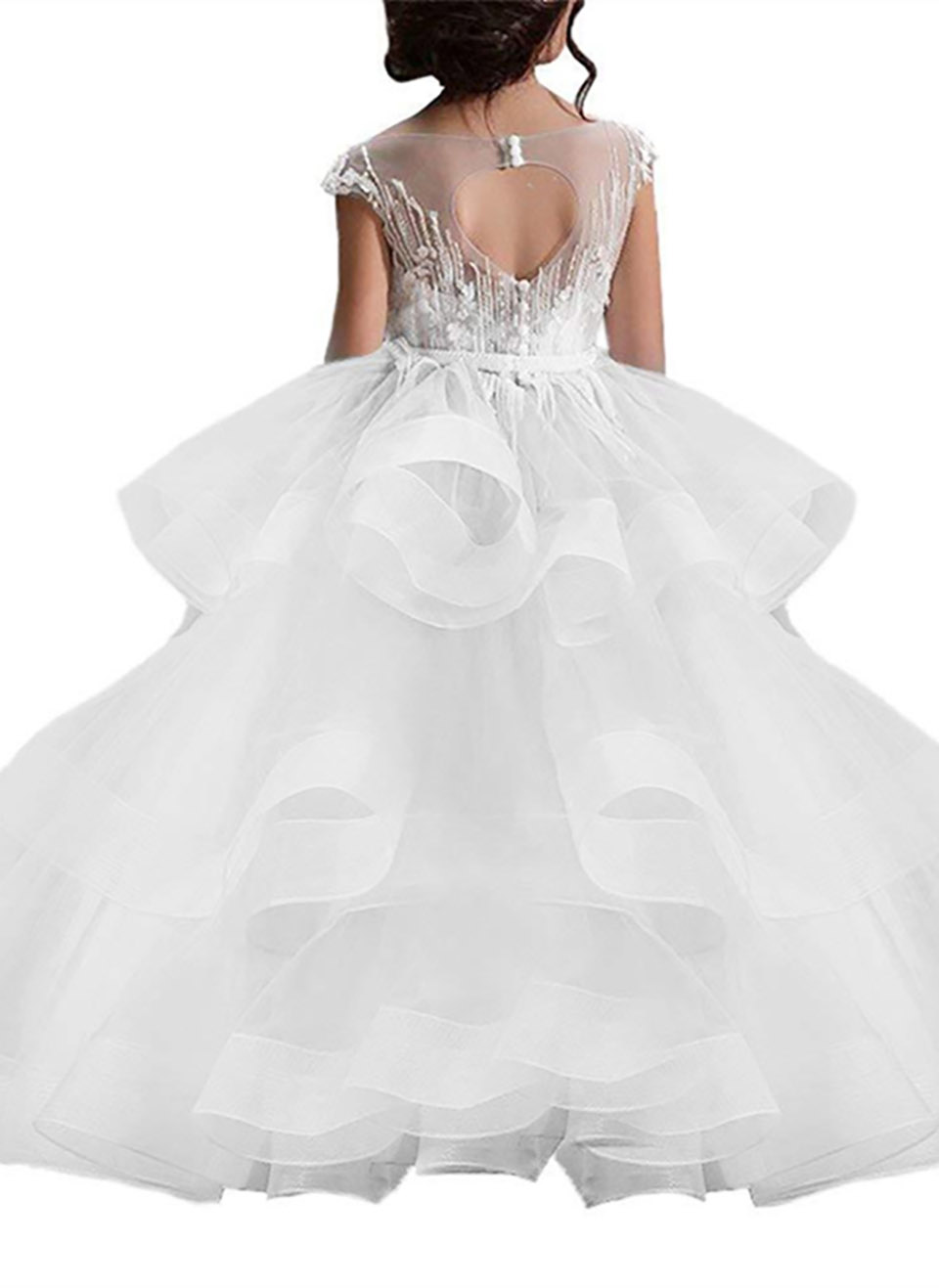 Flower Girl Dresses For Wedding Party Elegant Sleeveless Applique Cascading Tulle Dresses For Little Girl Holy Communion Dresses