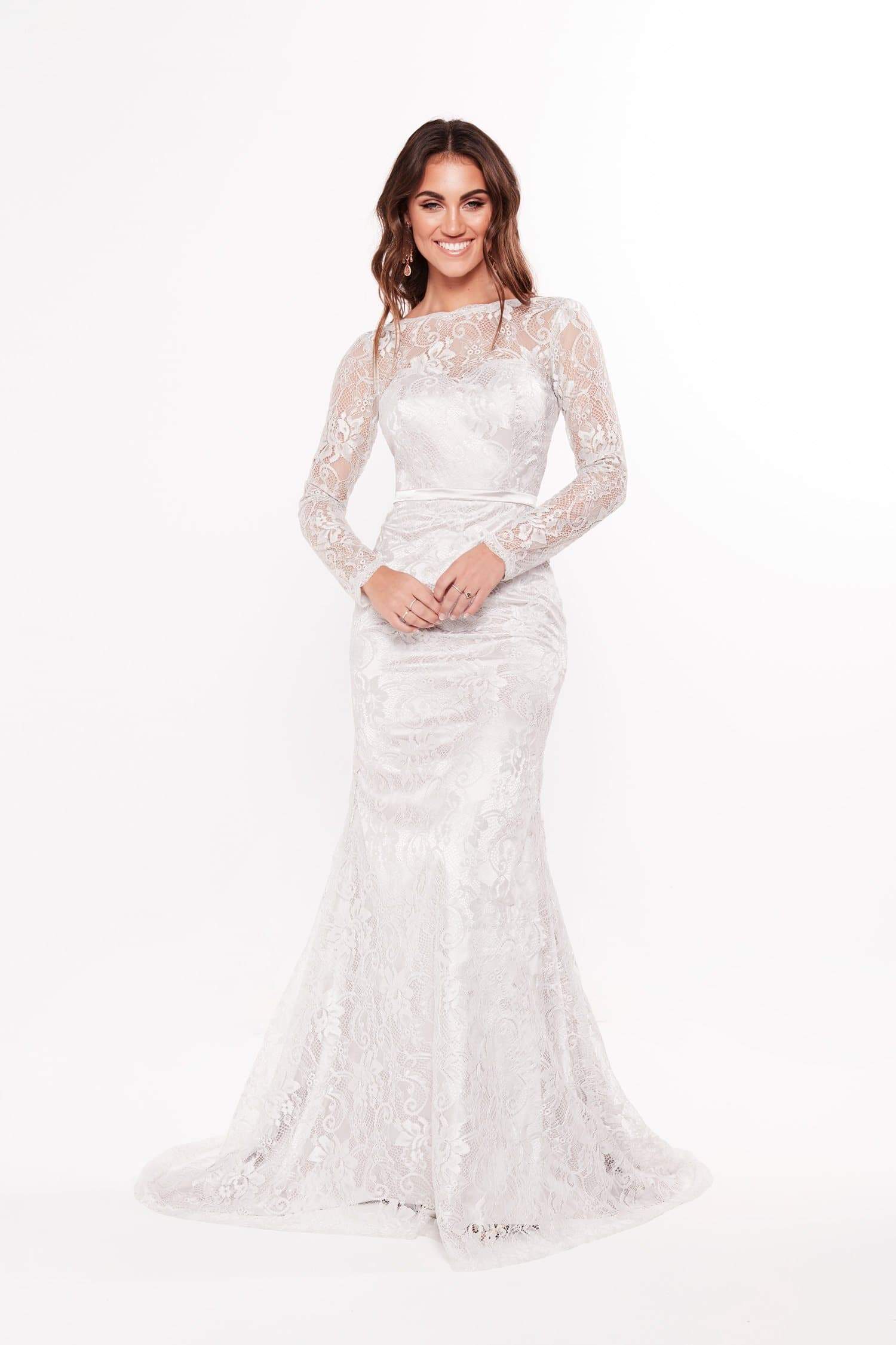 Elegent Mermaid Rita Vinieris Wedding Dresses Jewel Neck Long Sleeve Applique Sash Wedding Gown Sweep Train Custom robe de mariée