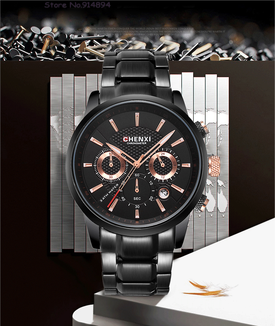 CHENXI Watches Men Top Luxury Brand Business Military Quartz Watch Mens Sports Dress Wristwatches Man Clock relogio masculino, Black
CHENXI Watches Men Top Luxury Brand Business Military Quartz Watch Mens Sports Dress Wristwatches Man Clock relogio masculino, Black