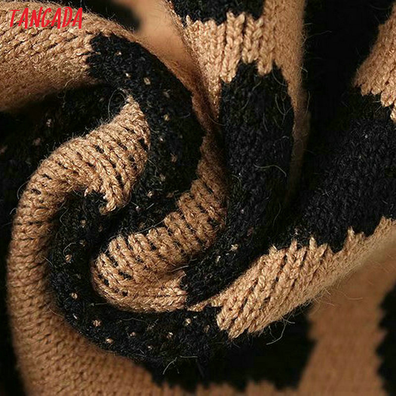 Tangada women leopard knitted sweater winter animal print winter thick long sleeve female pullovers casual tops 2X05 Y191019