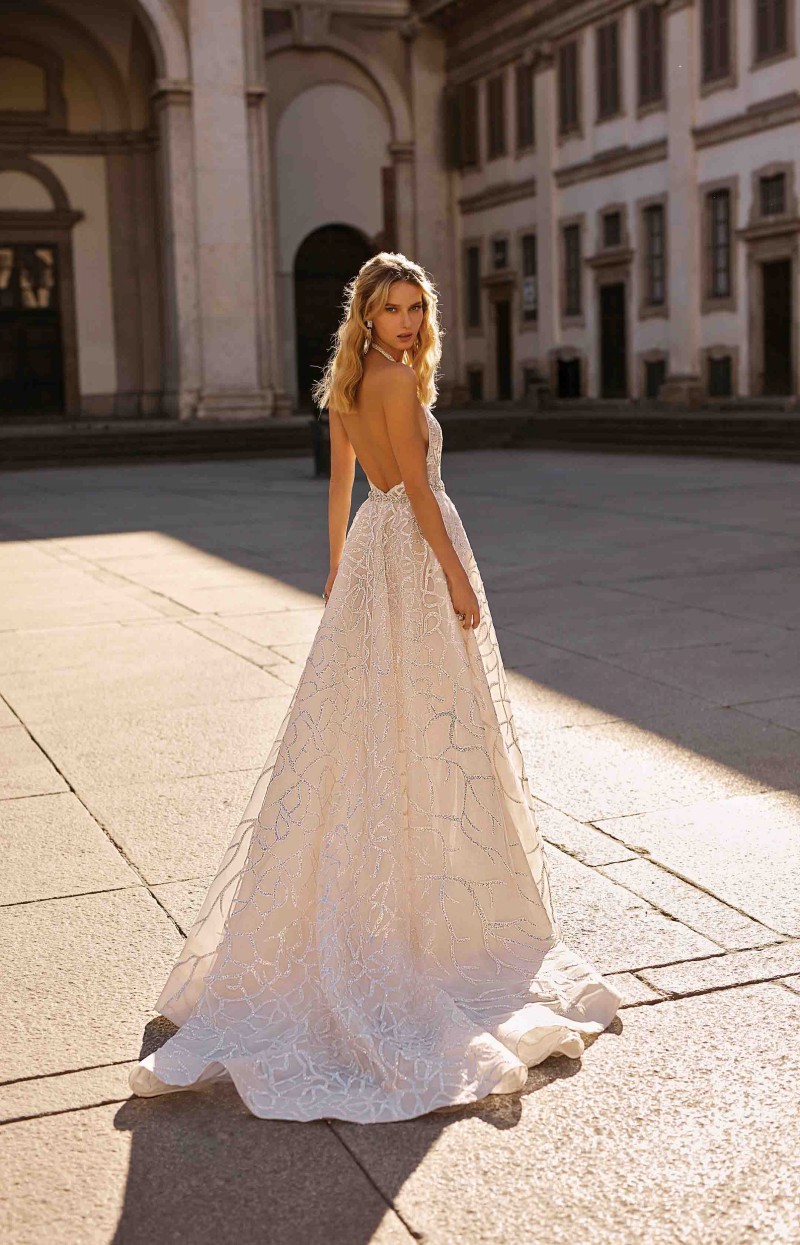 2020 Berta Wedding Dresses Deep V Neck Backless Beads Appliques Lace Wedding Gowns Sweep Train Vestidos De Novia