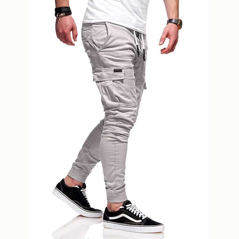 Men Slim Fit Drawstring Elastic Waist Jogger Cargo Pants with Pockets Mens Casual Close Bottom Long Rope Pants