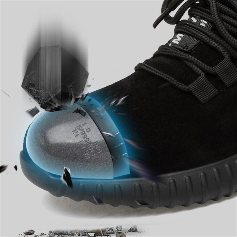 Hot Sale-Men's Breathable Safety Shoes Steel Toe Cow Suede Leather Work Boots Puncture Proof Safety Boots Lightweight Steel Toe Shoes