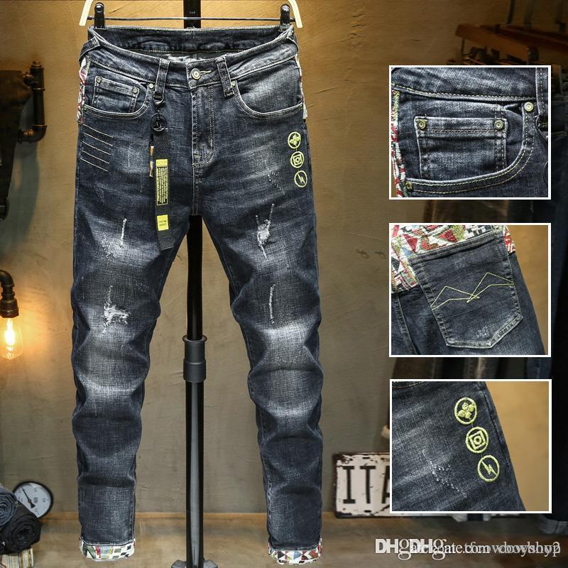 New Mens Distressed Ripped Biker Jeans Slim Fit Motorcycle Biker Denim For Men Fashion Designer Jeans luxury jeans
