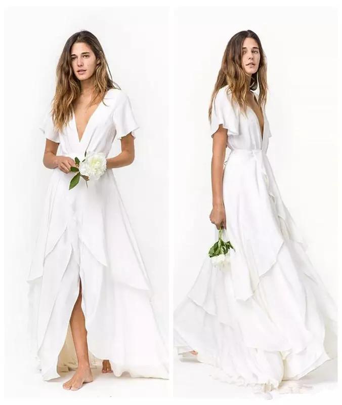 Cheap Beach bohemian Wedding Dresses Slits Skirts Short Sleeves Deep V Neck Chiffon Wedding Dresses Bridal Gowns with Layered Train, Red
Cheap Beach bohemian Wedding Dresses Slits Skirts Short Sleeves Deep V Neck Chiffon Wedding Dresses Bridal Gowns with Layered Train, Red