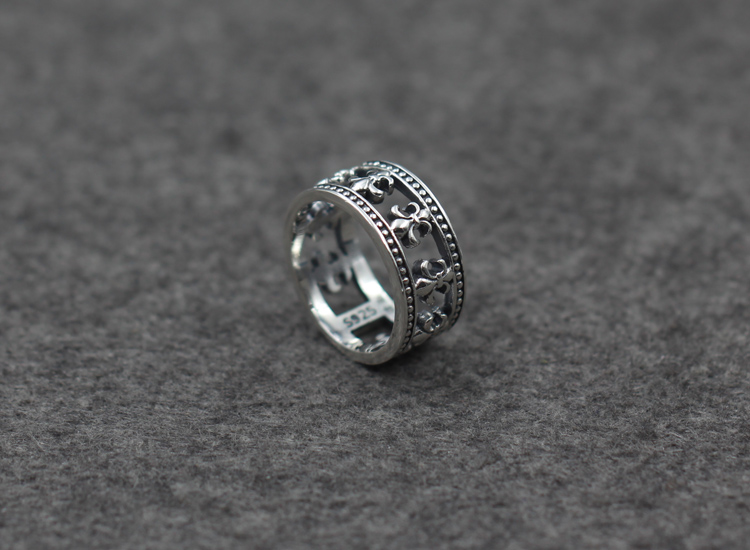 Personalized 925 sterling silver jewelry antique silver American style hand-made designer rings punk cross flower ring