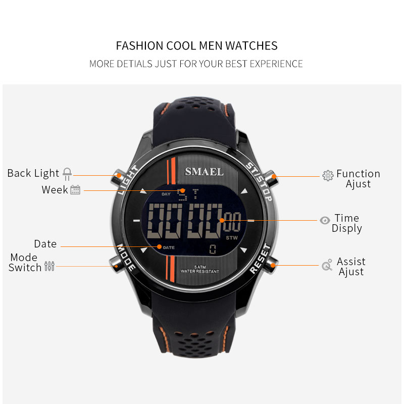 2020 Digital Wristwatches Silicone SMAEL Watch Men Waterproof LED Sports Smart Watch Running Fashion Cool Electronic Watches Man 1283, Slivery;brown
2020 Digital Wristwatches Silicone SMAEL Watch Men Waterproof LED Sports Smart Watch Running Fashion Cool Electronic Watches Man 1283, Slivery;brown
